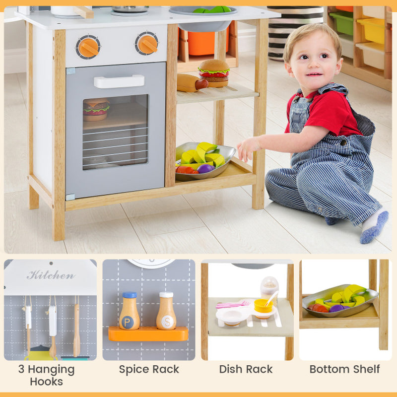 Wooden Toddler Pretend Kitchen Set with Cookware Accessories for Boys and Girls