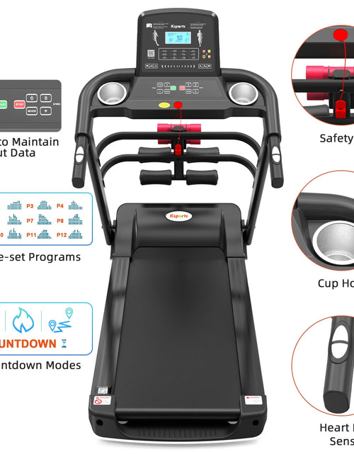 Load image into Gallery viewer, Electric Treadmill Bundle with Rack, Mat, and Dumb Bells, Black
