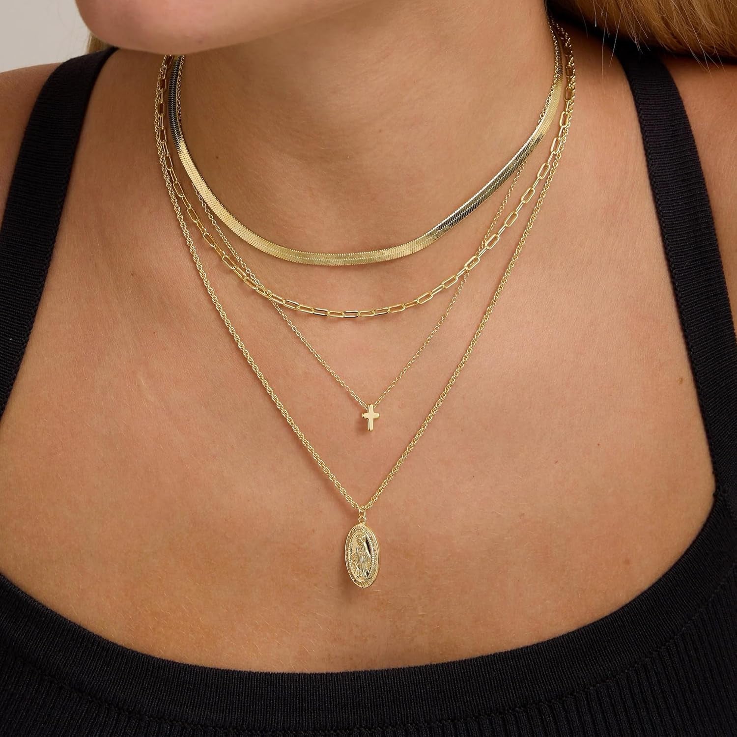 Cross Necklace for Women Girls, Dainty Gold Plated Cross Pendant Necklace Sideways Cross Choker Layered Cross Necklace for Women Girls