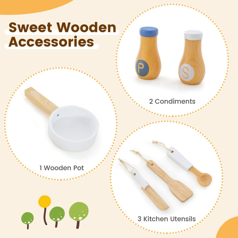 Wooden Toddler Pretend Kitchen Set with Cookware Accessories for Boys and Girls