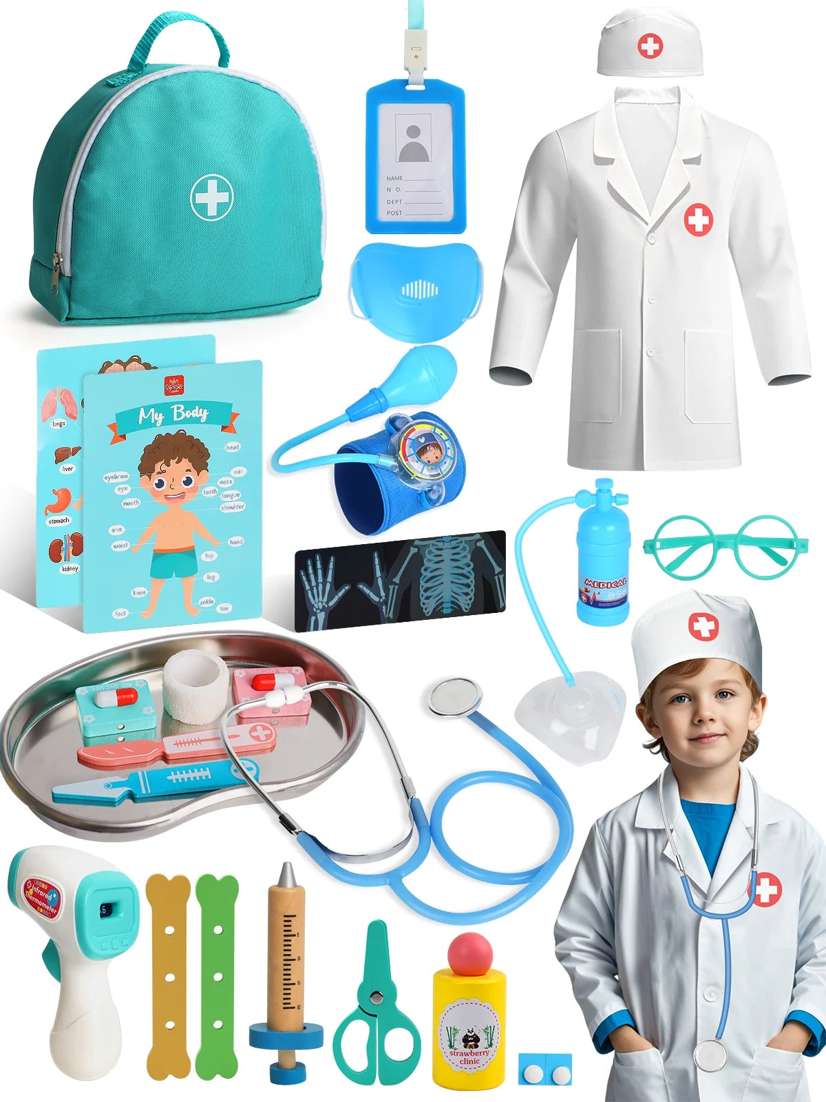 Kids Doctor Play Set, Toddler Girl Toys 3-5, Pretend Play Wooden Doctor Kit