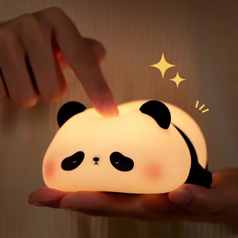 Cute Panda LED Night Light, Silicone Night Light, USB Rechargeable, Touch Night Lamp, Bedroom Timing Lamp Decoration, Children'S