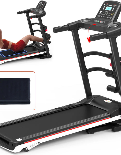 Load image into Gallery viewer, Electric Treadmill Bundle with Rack, Mat, and Dumb Bells, Black
