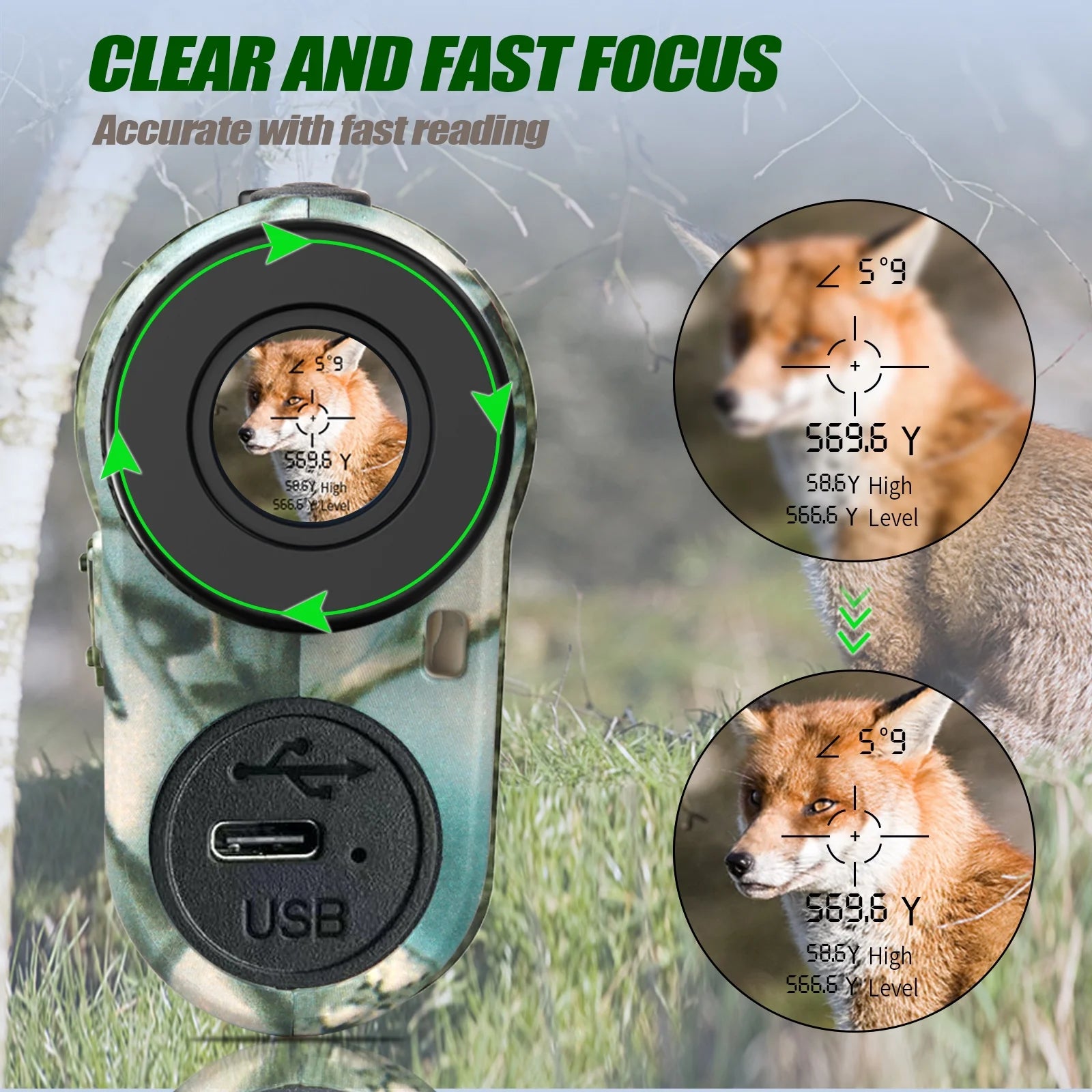 Hunting Laser Rangefinder with Rechargeable Battery, Maximum Operating Range 1000 Yards