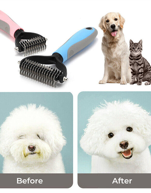 Load image into Gallery viewer, Grooming Brush for Pet Dog Cat Deshedding Tool Rake Comb Fur Remover Reduce 2-Side Dematting Tool for Dogs Cats Pets Grooming Brush Double Sided Shedding and Dematting Undercoat Rake Hair Removal Comb
