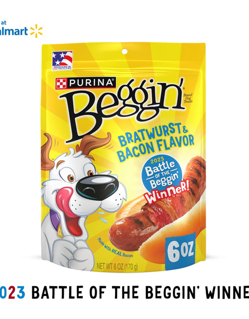 Load image into Gallery viewer, Purina  Strips Dog Treats with Real Bacon &amp; Bratwurst Flavors Tender Chews, 6 Oz Pouch
