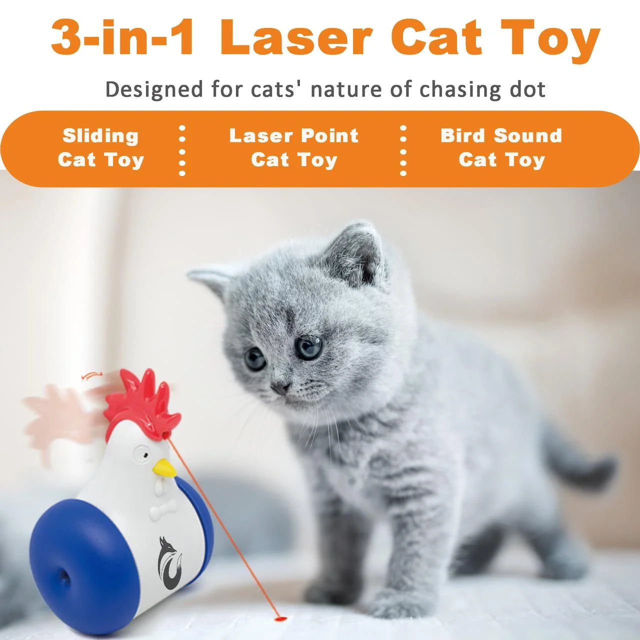 Cat Laser Toys - 3-In-1 Interactive Cat Toys for Indoor Cats, Cat Laser Toy, Sliding & Bird Song Toy. Rechargeable, Cat Chase Toy, Auto Shutoff & Laser Safe - Turquoise