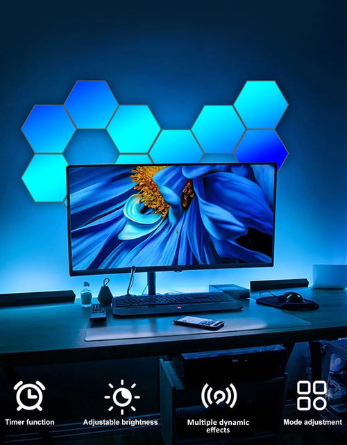 Load image into Gallery viewer, Hexagonal LED Wall Light 12 Count with USB Cable, Remote Control, User Manual, Adhesive Tape and Connecting Piece
